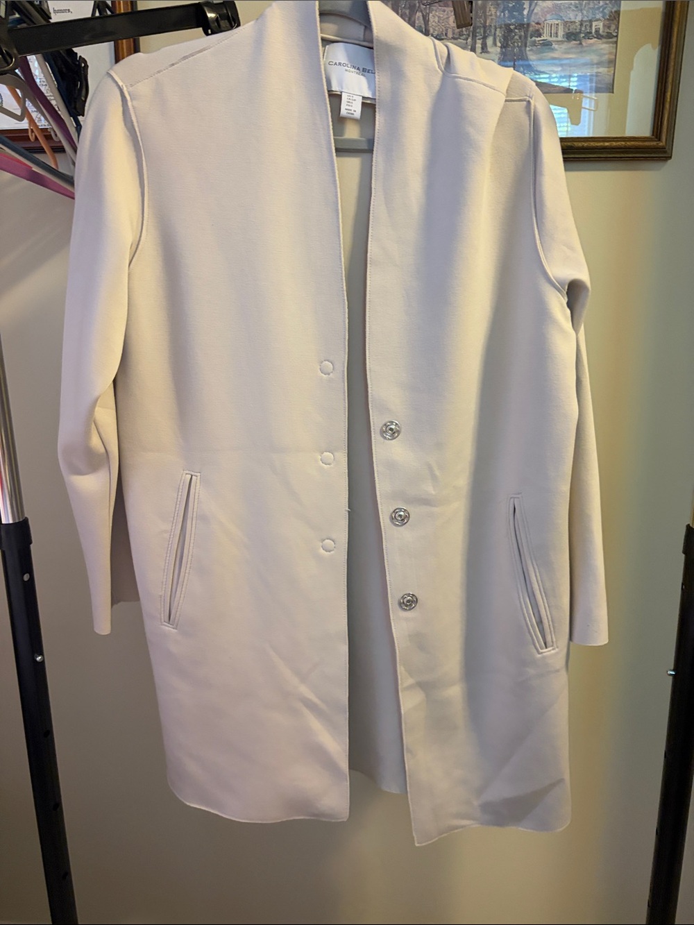 Women's Cream Long Open Front Coat